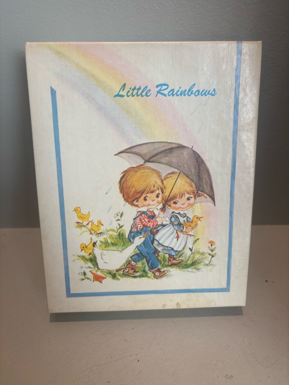 1960 Little Rainbows note letter stationary set sealed-Children ducks umbrella